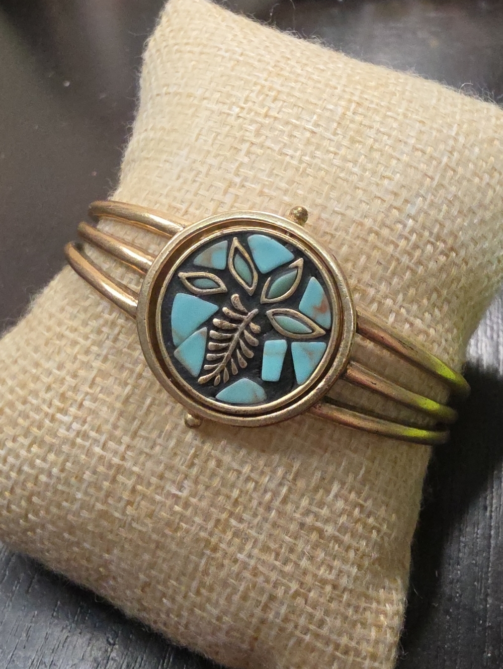 Lucky Brand Gold-Tone Cuff Bracelet with Turquoise Inlay